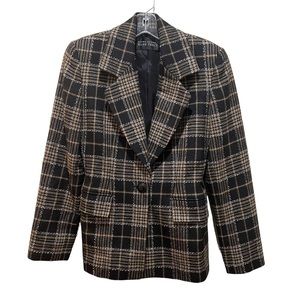 Linda Allard Ellen Tracy Plaid Wool Vintage Blazer Size 2